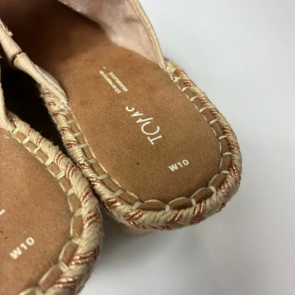 TOMS MONICA MULE SUEDE PLATFORM WOMEN LIGHT PINK WEDGE SANDALS SIZE 10